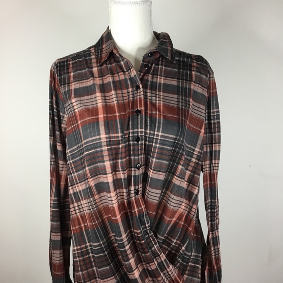 Plaid button down faux wrap top - Picture 7 of 8